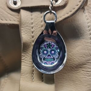 Silver Sugar Skull Bag Charm.- Keychain